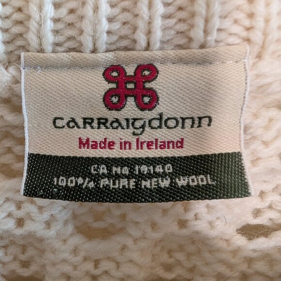 Carraig Donn Irish Wool Sweater Cream Cable Knit Pullover Fisherman Size Medium - Picture 2 of 11